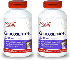 Schiff Glucosamine with Hyaluronic Acid bottle front highlights joint care and daily supplementation.