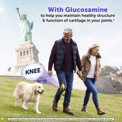Schiff Glucosamine with Hyaluronic Acid softgels closeup shows easy-to-swallow capsules.