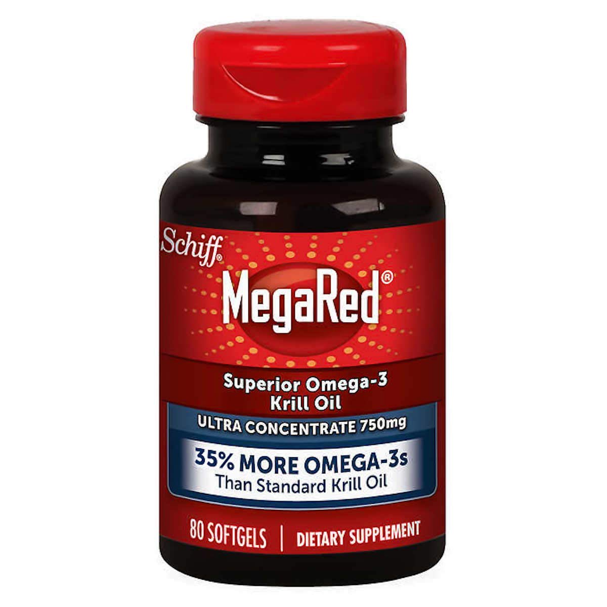 Schiff MegaRed krill oil softgels bottle with high absorption omega-3