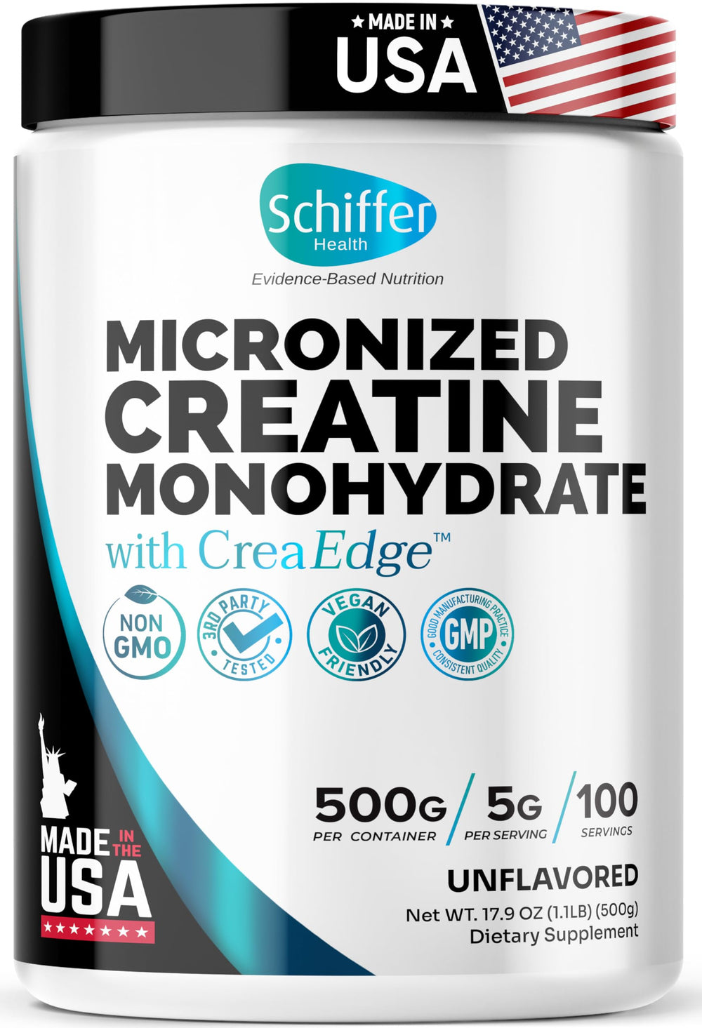 SCHIFFER HEALTH Creatine Monohydrate bottle front for workouts and muscle support