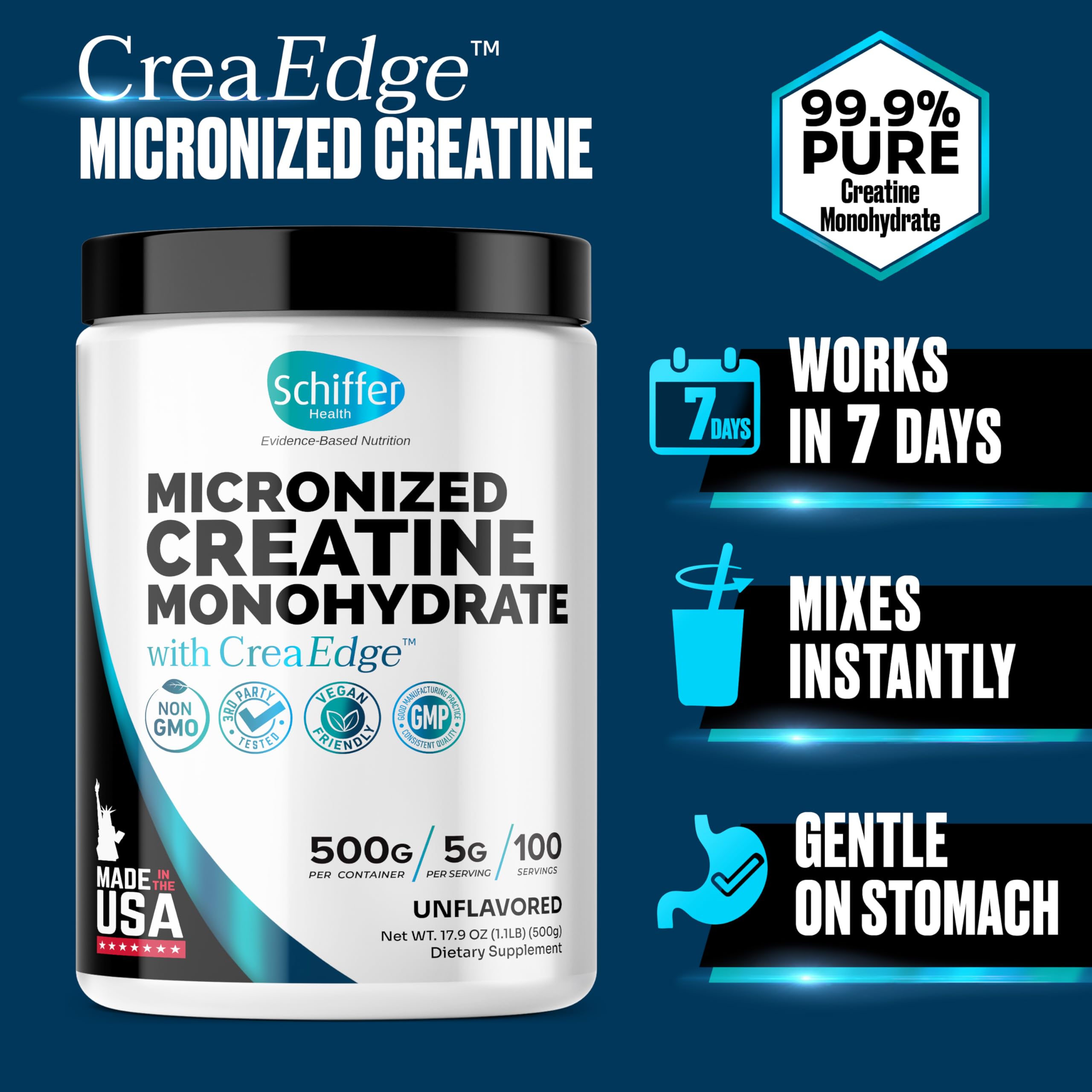 SCHIFFER HEALTH Creatine Monohydrate scoop on powder for precise serving