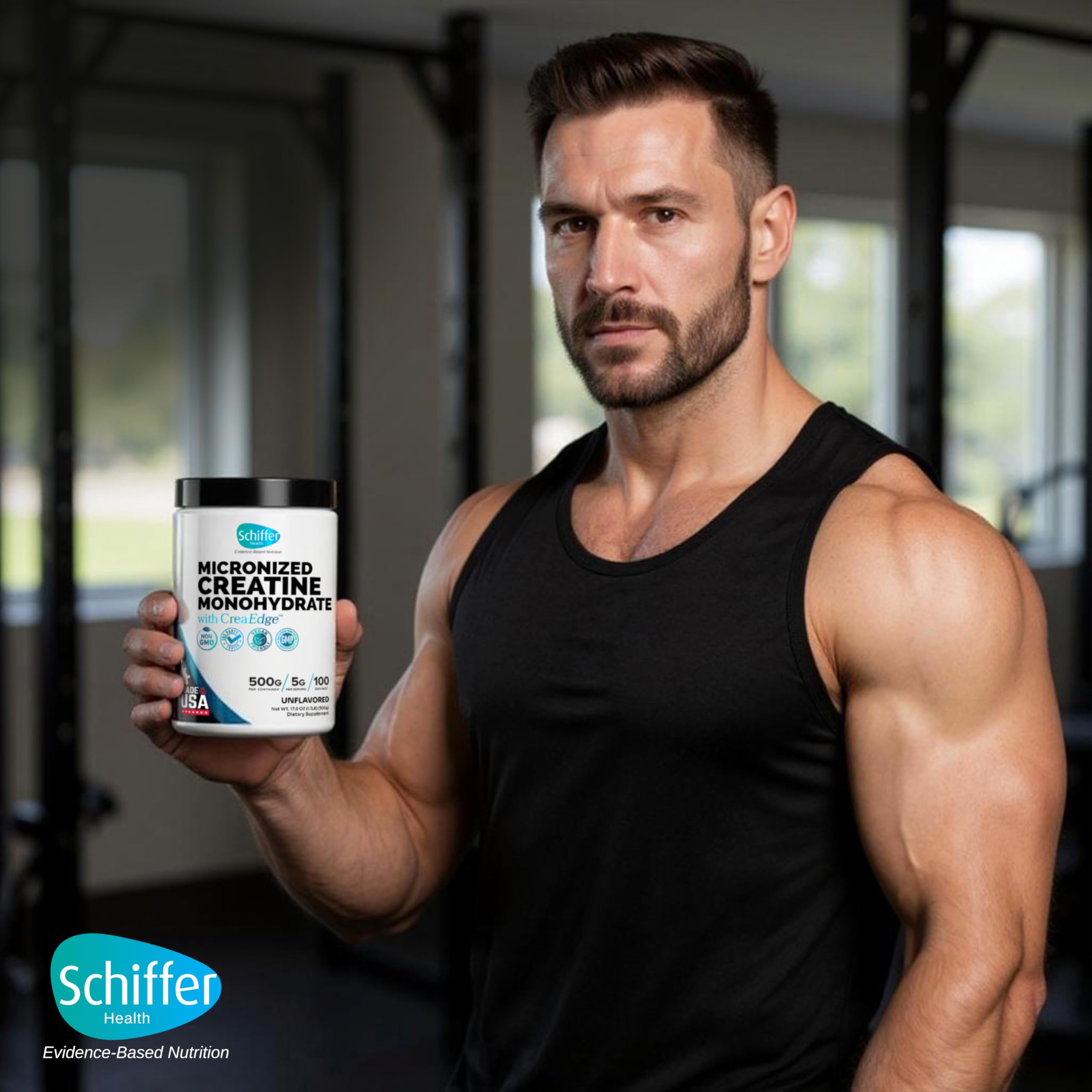 SCHIFFER HEALTH Creatine Monohydrate unflavored powder blending into shake