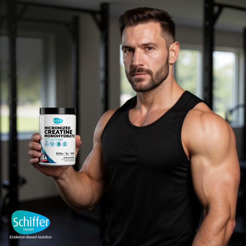 SCHIFFER HEALTH Creatine Monohydrate unflavored powder blending into shake