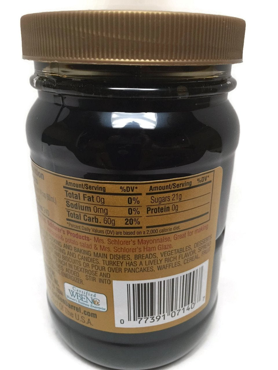 Schlorer's Mrs Turkey Golden Table Syrup label close-up, emphasizing premium packaging.