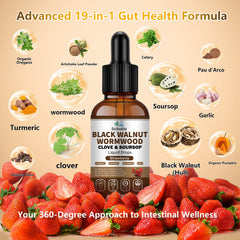 Scibalia black walnut shell highlights nutty ingredient for cleanse.
