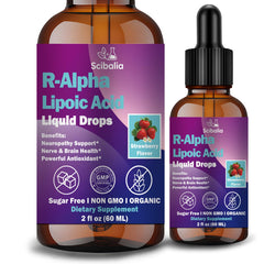 Scibalia R-ALA 600mg bottle shown for daily nerve support and antioxidant potential.