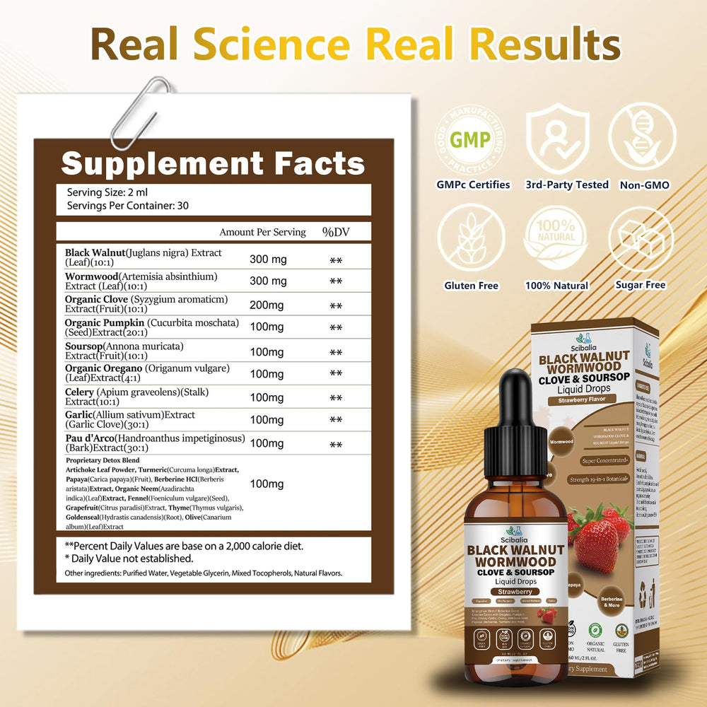 Scibalia drops with strawberry flavor ideal for on-the-go wellness.