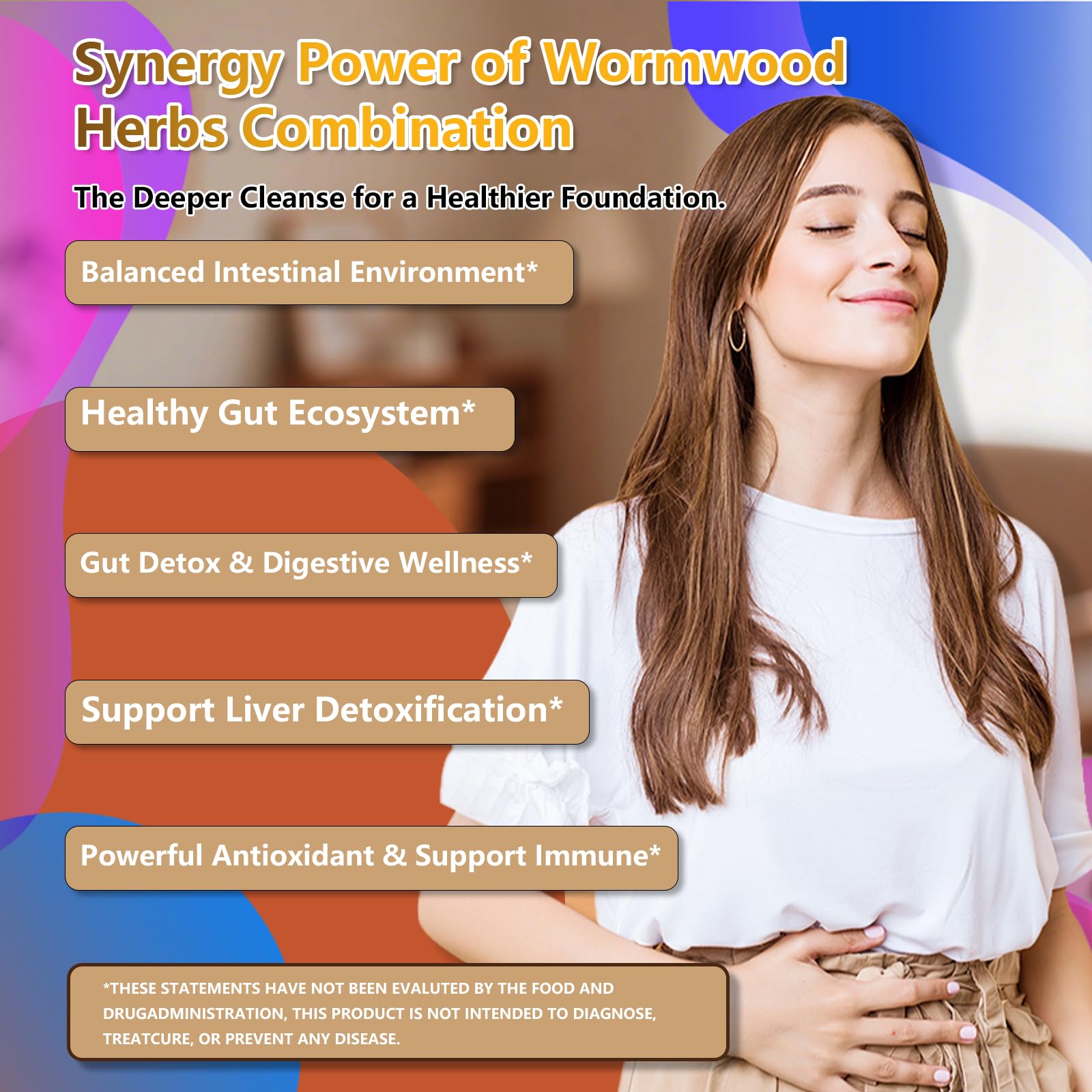 Scibalia wormwood leaf ingredient supports digestive comfort.