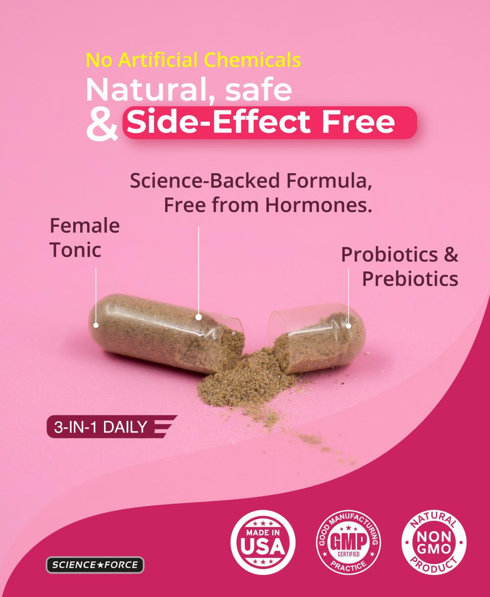 Lovely Queen ingredients close-up highlights premium botanicals and probiotics.