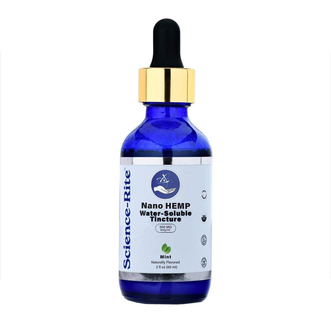 Science-Rite Nano Water-Soluble Hemp bottle with mint flavor for quick, convenient daily use