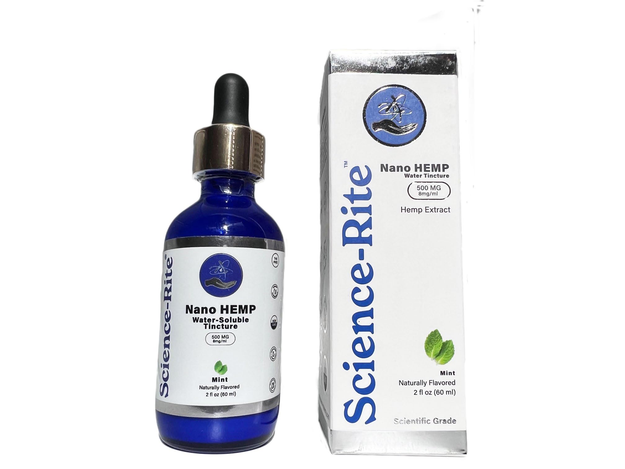 Science-Rite Nano Water-Soluble Hemp close-up dropper demonstrates fast-acting mint drops