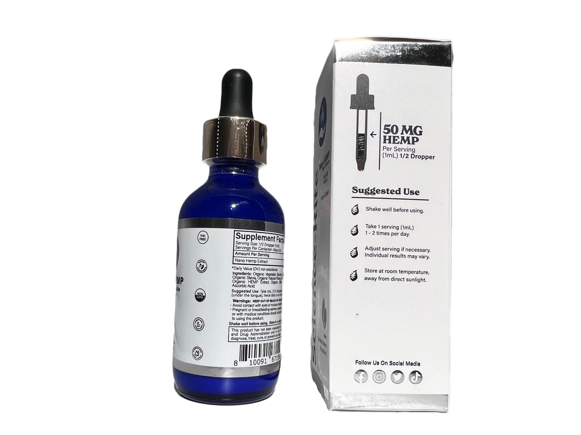 Science-Rite Nano water-soluble hemp drops close-up highlighting mint flavor and precise dropper