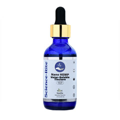 Science-Rite Nano hemp drops being poured into a glass for fast use.