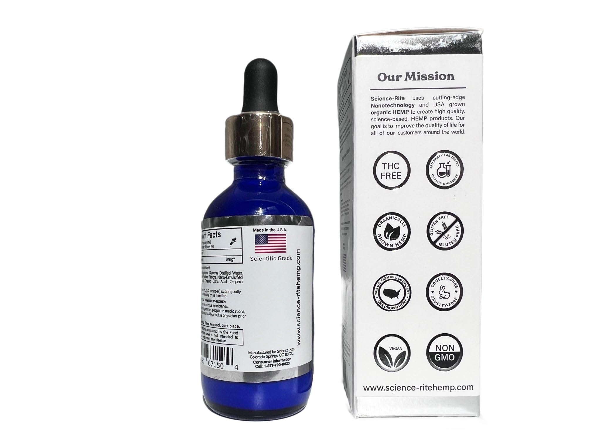 Science-Rite Nano Water-Soluble Hemp packaging on counter highlights 500mg strength