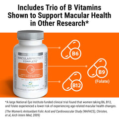 Label close-up showing ingredients like lutein, zeaxanthin, natural vitamin E for eye support