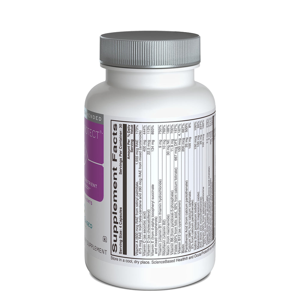 ScienceBased Health OcularProtect label close-up showing lutein and zeaxanthin content.