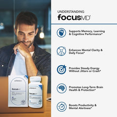 FocusMD bottle open highlighting easy intake as part of a daily routine.