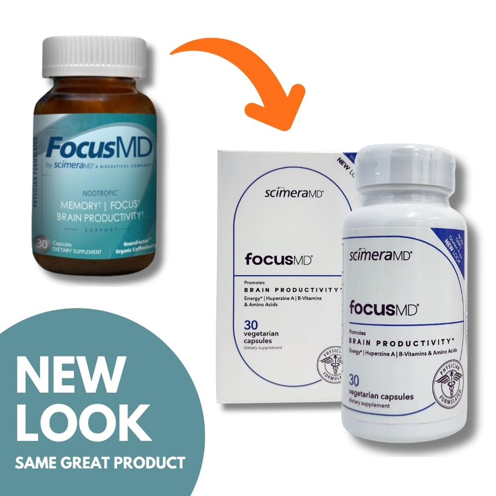 FocusMD capsules pile showing convenient one-a-day format for ongoing brain wellness.