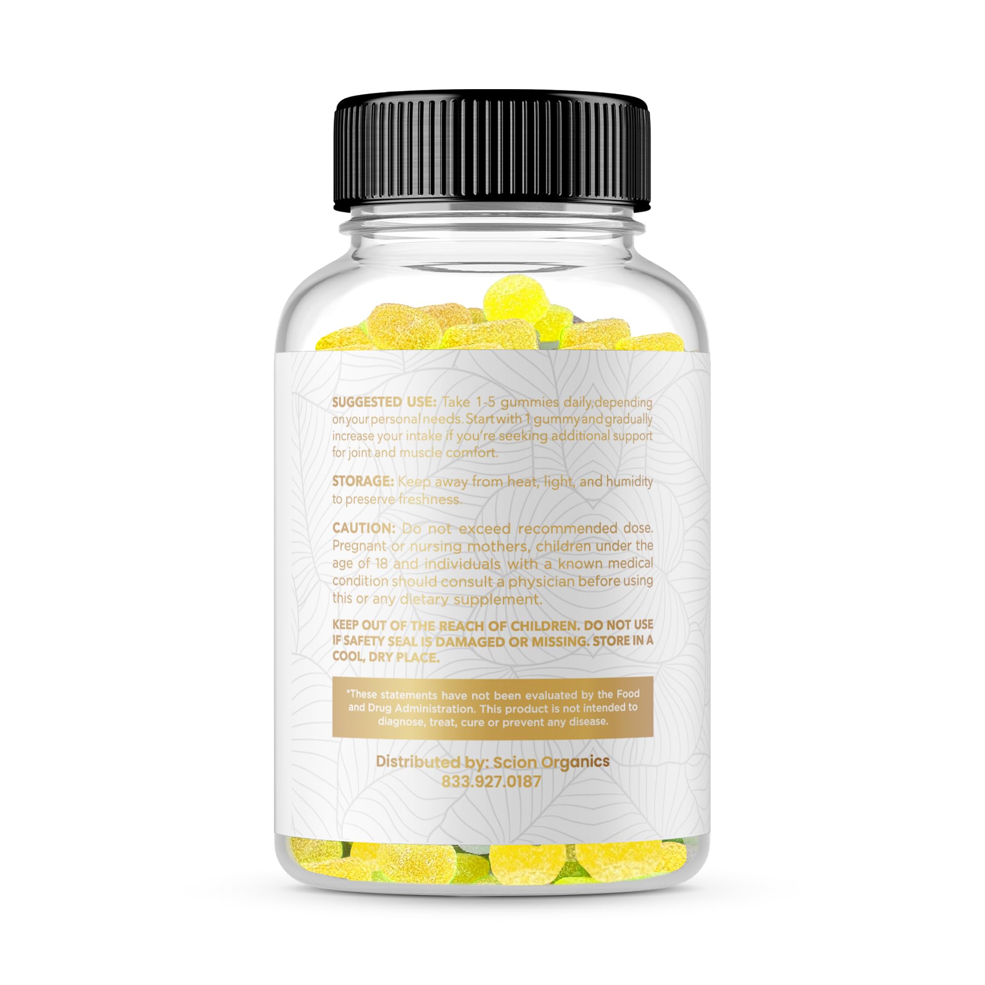 Close-up of Scion Organics gummies focusing on joint support benefits