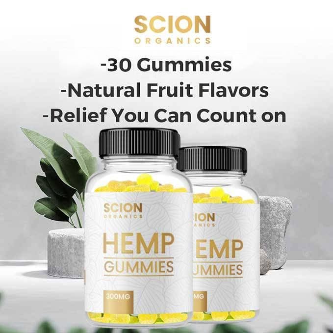 Front packaging of Scion Organics hemp gummies with premium labeling
