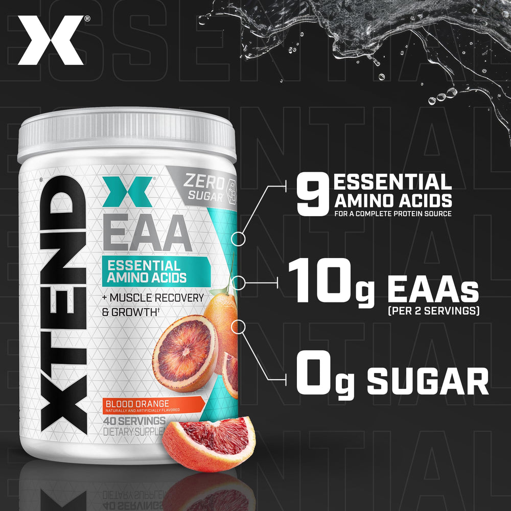 Scivation Xtend EAA powder with blood orange scoop for convenient mixing