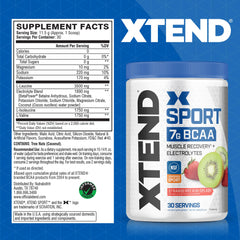 Scivation XTEND Sport Strawberry Kiwi Splash glass shows mixed BCAAs for post-workout recovery and hydration.