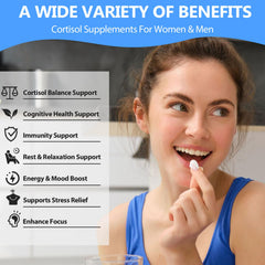 SCOLA cortisol softgels poured into hand for easy daily use.
