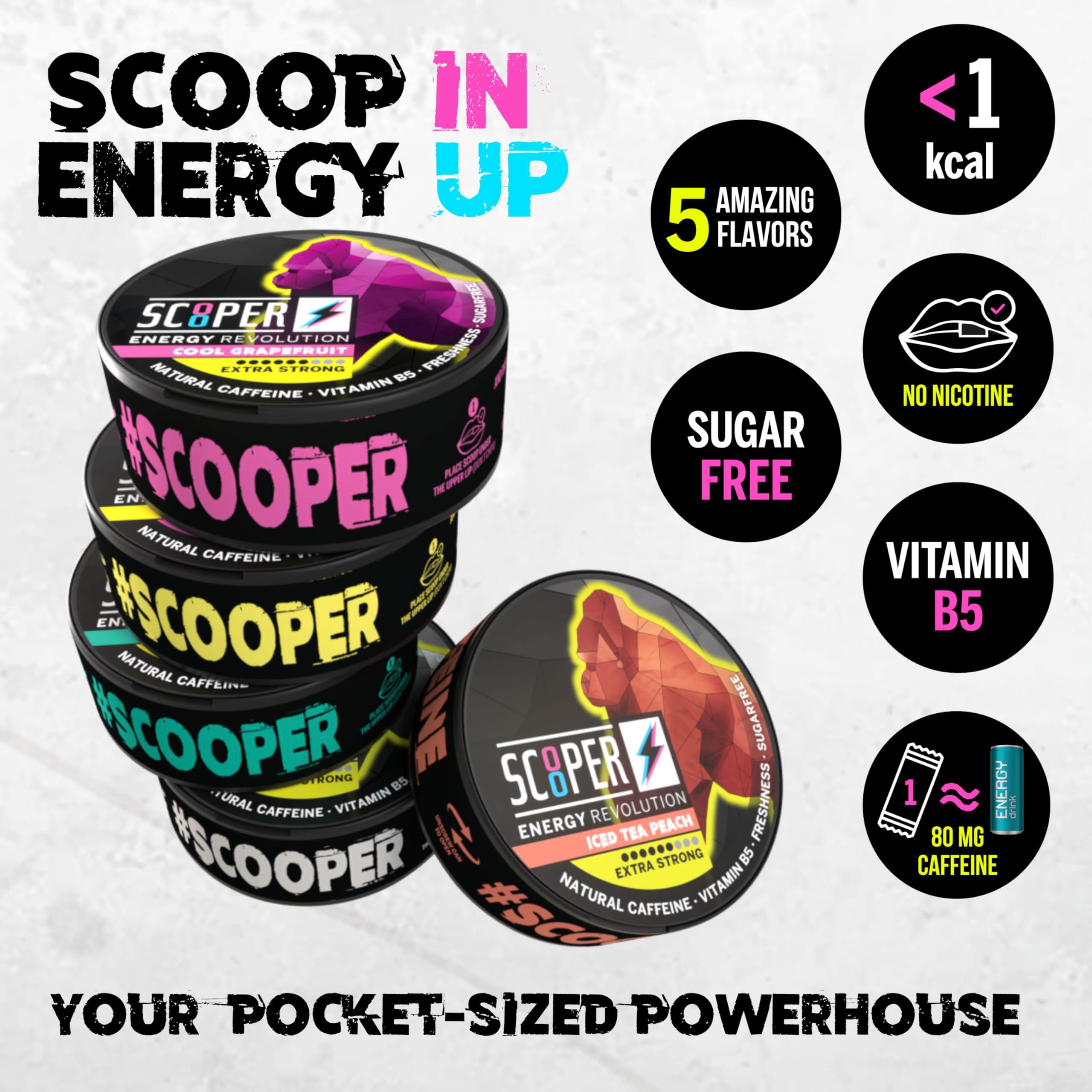 Scooper Energy Lemon lid storage compartment shown for easy disposal.