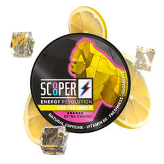 Scooper Energy Lemon packaging showing sleek, on-the-go energy design.