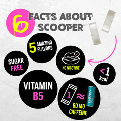 Scooper Energy Lemon pouch open, ready for quick caffeine use.