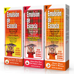 Scottish Emulsion cod liver oil for kids with cherry flavor, easy bottle pour