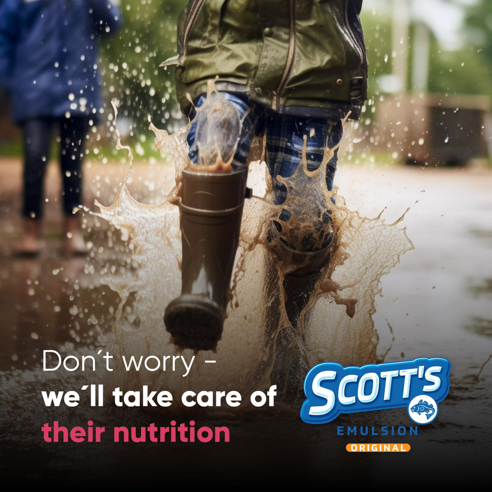 SCOTT'S EMULSION Kids bottle close-up shows smooth texture for gentle use.