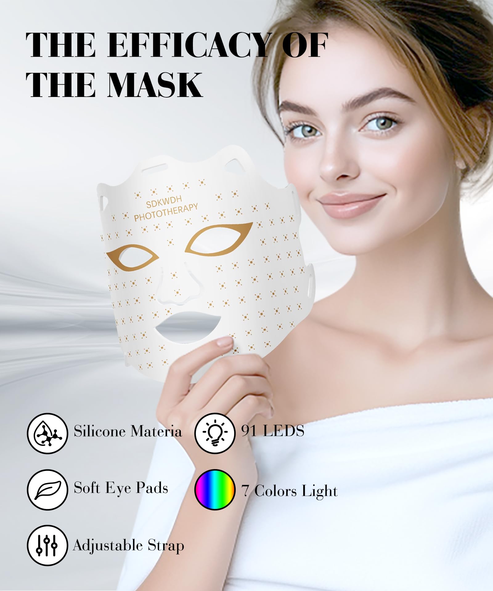 SDKWDH red light mask with 850nm infrared detail for at-home light therapy.