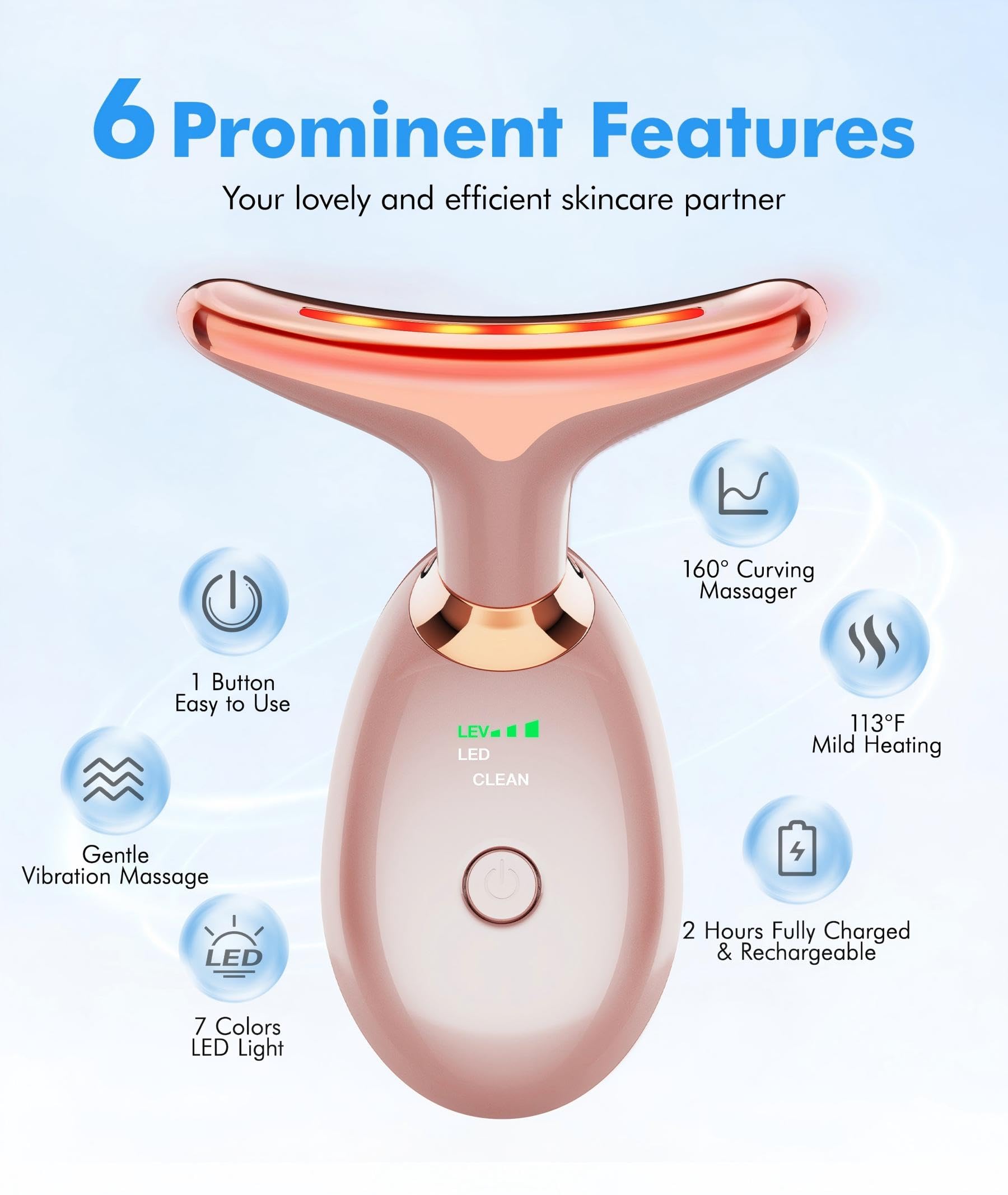 SDKWDH rose-gold handheld massager in hand for easy on-the-go skincare.