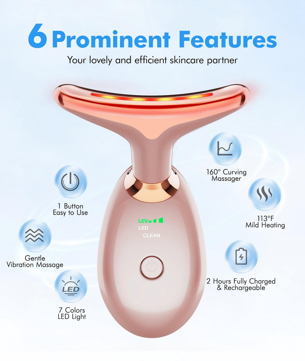 SDKWDH rose-gold handheld massager in hand for easy on-the-go skincare.