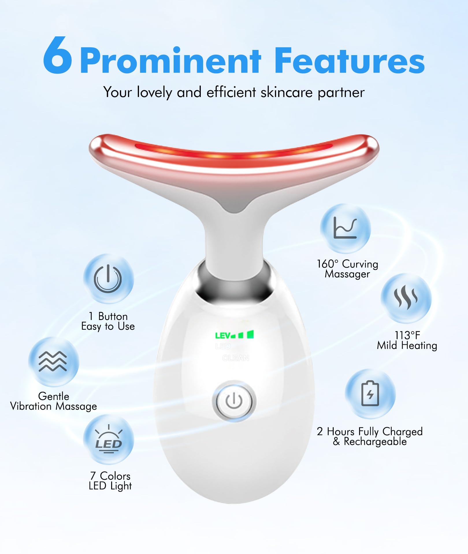 SDKWDH thermal and vibration modes soothe morning skincare sessions.