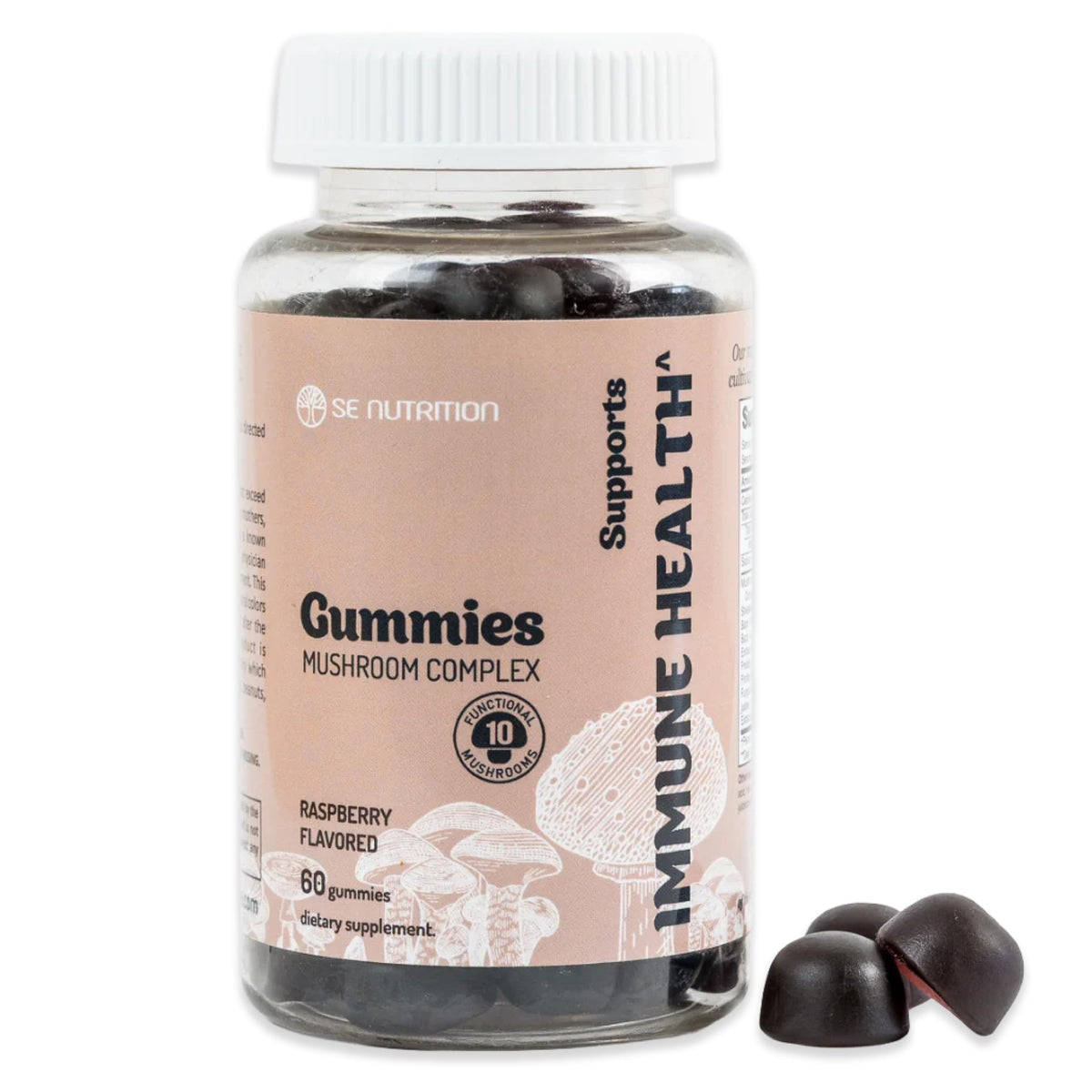 SE Nutrition 10-Mushroom Blend Gummies bottle for daily immune and focus support.