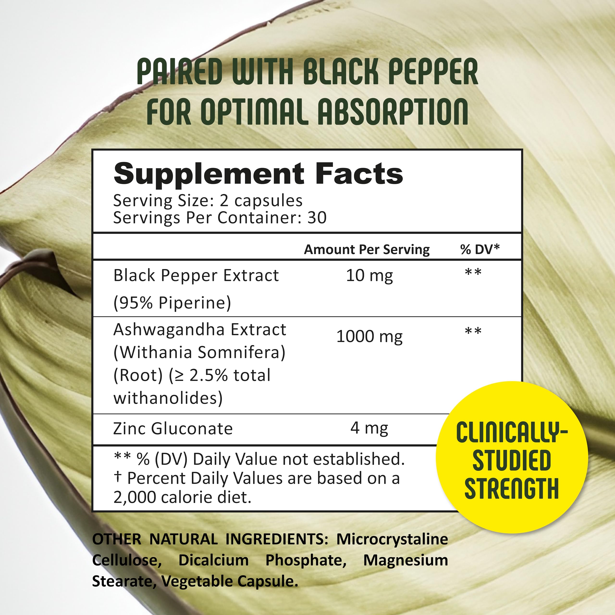 SE Nutrition Ashwagandha bottle back label highlights vegan, non-GMO formula.