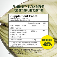 SE Nutrition Ashwagandha bottle back label highlights vegan, non-GMO formula.