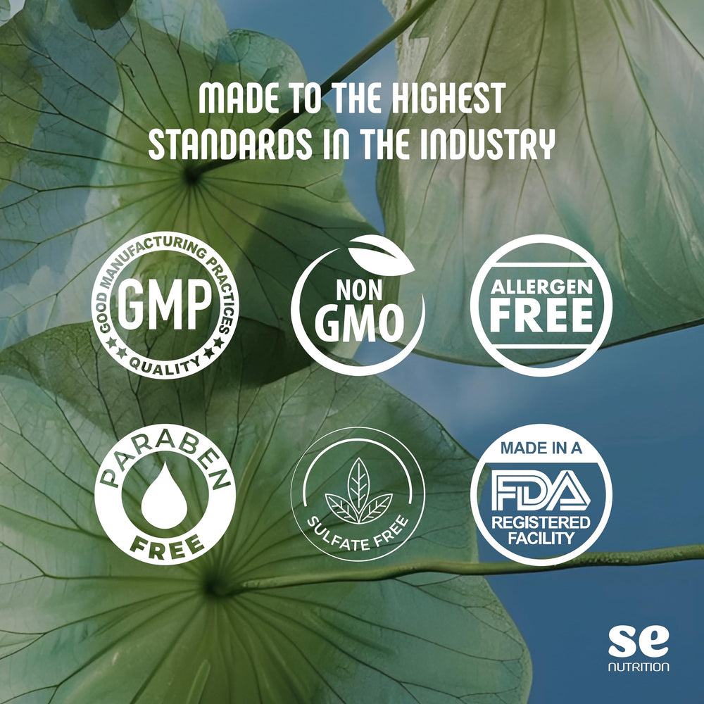 SE Nutrition Lion's Mane USA-made badge indicating strict quality standards.