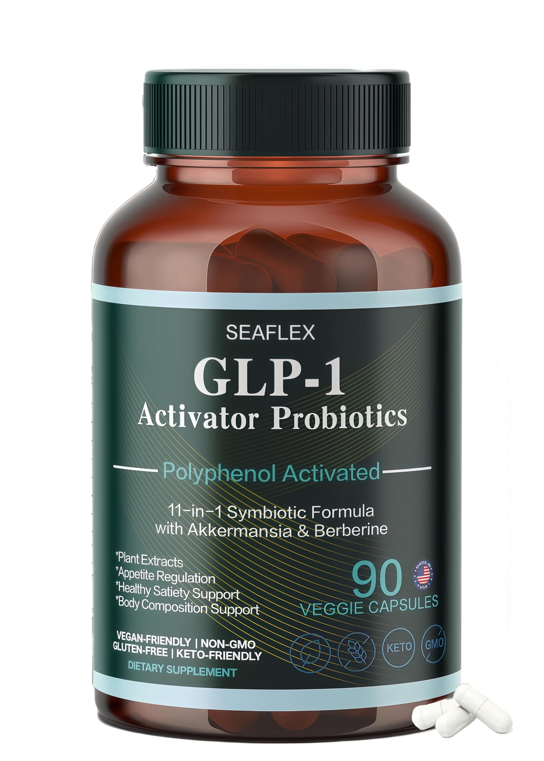 SEAFLEX GLP-1 bottle on table highlights digestive support and daily wellness