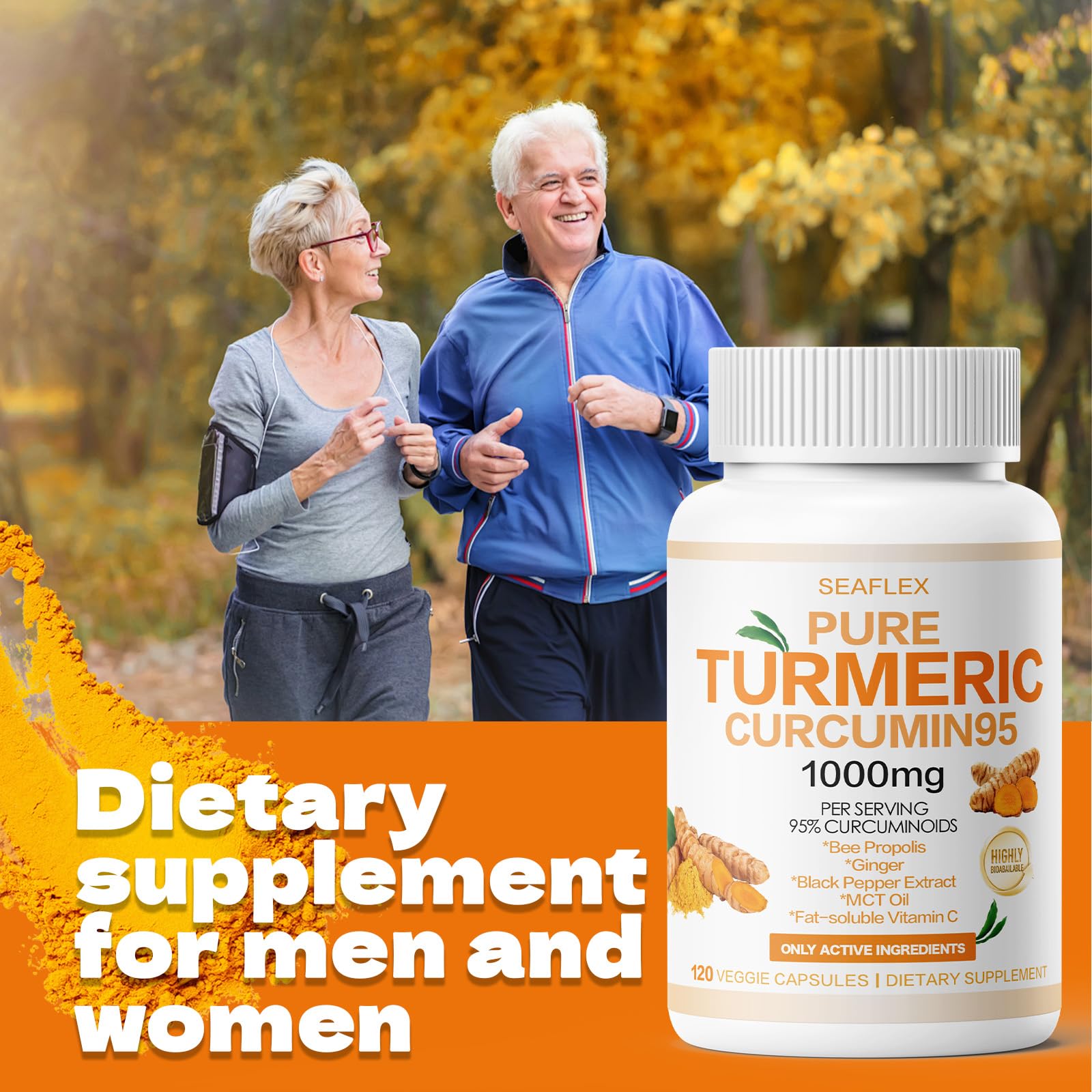 SEAFLEX Turmeric Curcumin 95 bottle back reveals dosage and supplement details for clarity.