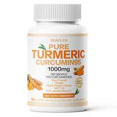 SEAFLEX Turmeric Curcumin 95 1000mg bottle front showcases premium packaging for daily wellness.