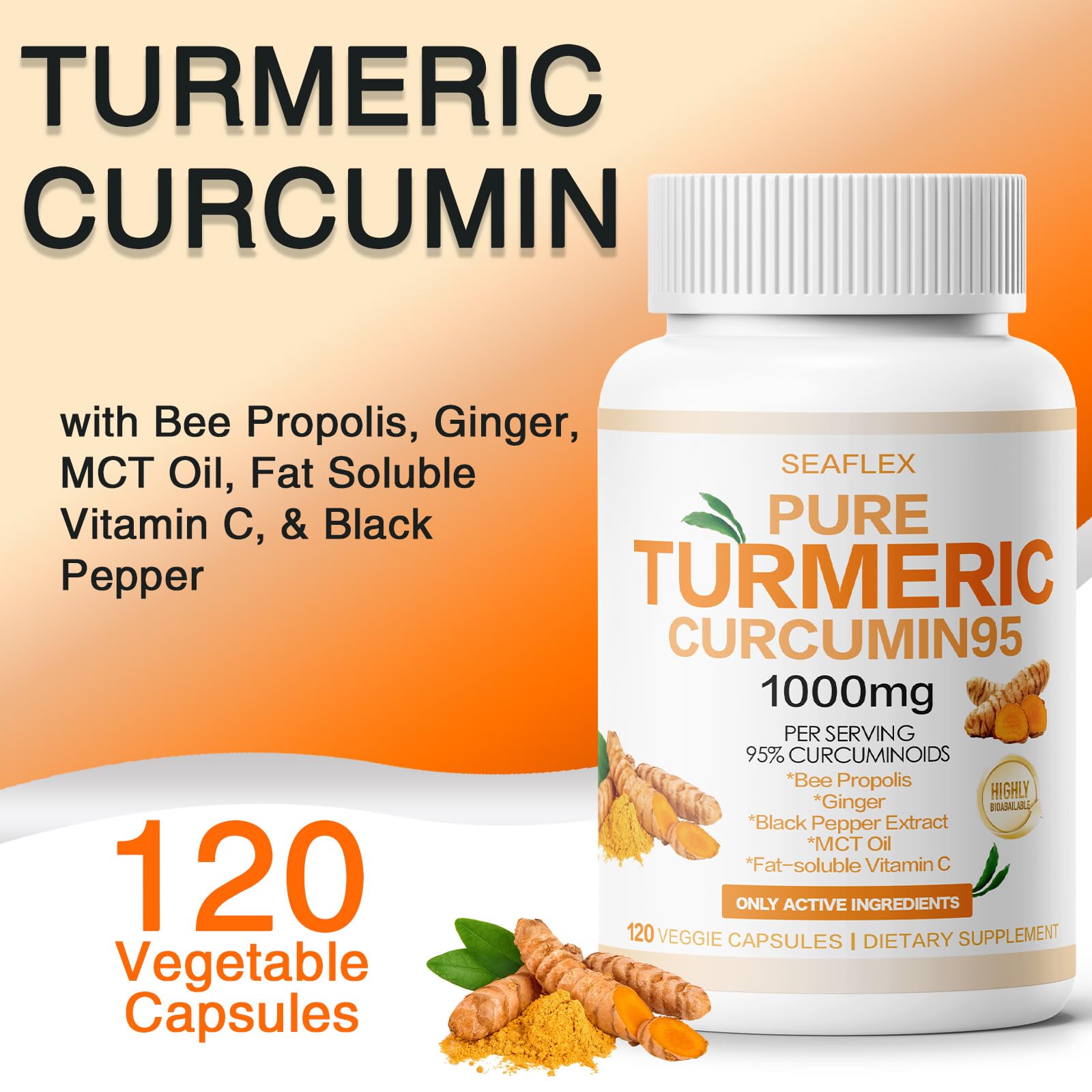 SEAFLEX Turmeric Curcumin 95 ginger root element demonstrates natural anti-inflammatory synergy.