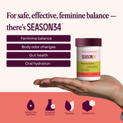 Closeup of SEASON34 capsules for gut and vaginal health