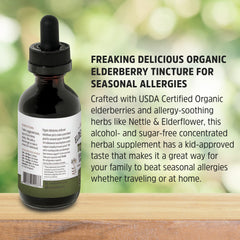 Seattle Elderberry to-Go bottle label shows organic vegan formula