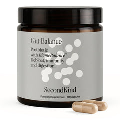 SecondKind Gut Balance bottle front view emphasizes daily digestive support.