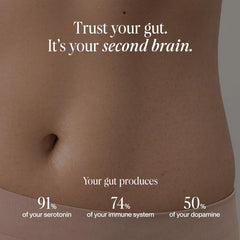 Close-up of Gut Balance capsules highlighting convenient two-per-day dosage.