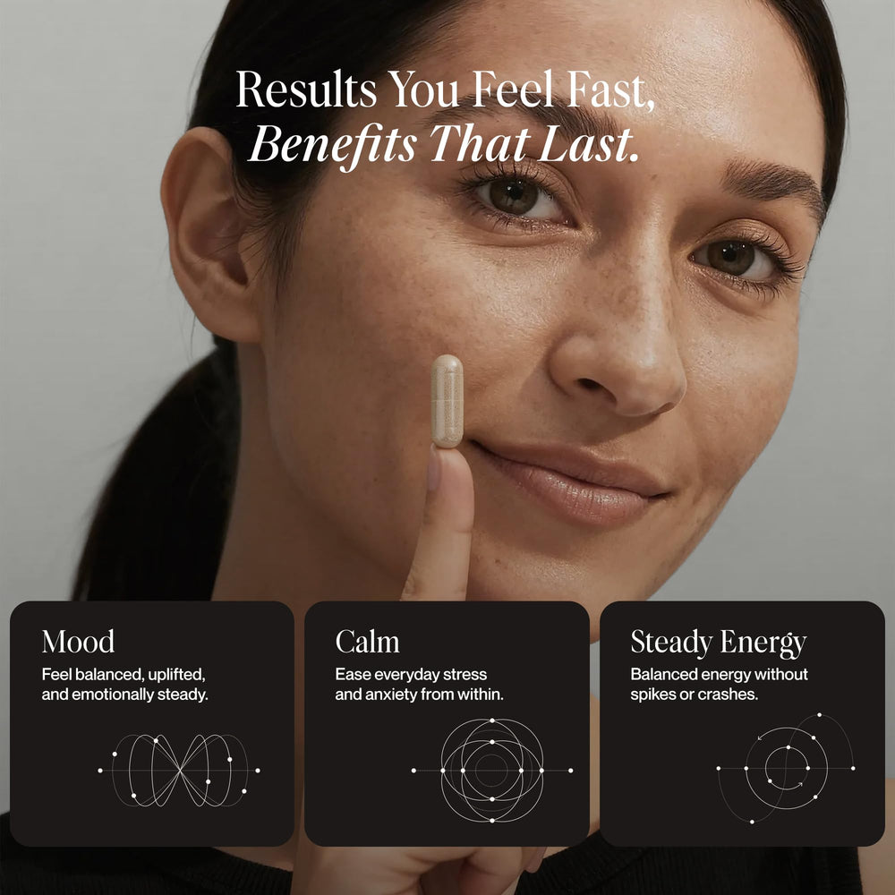 SecondKind Mood Balance packaging on kitchen counter for easy daily routine.
