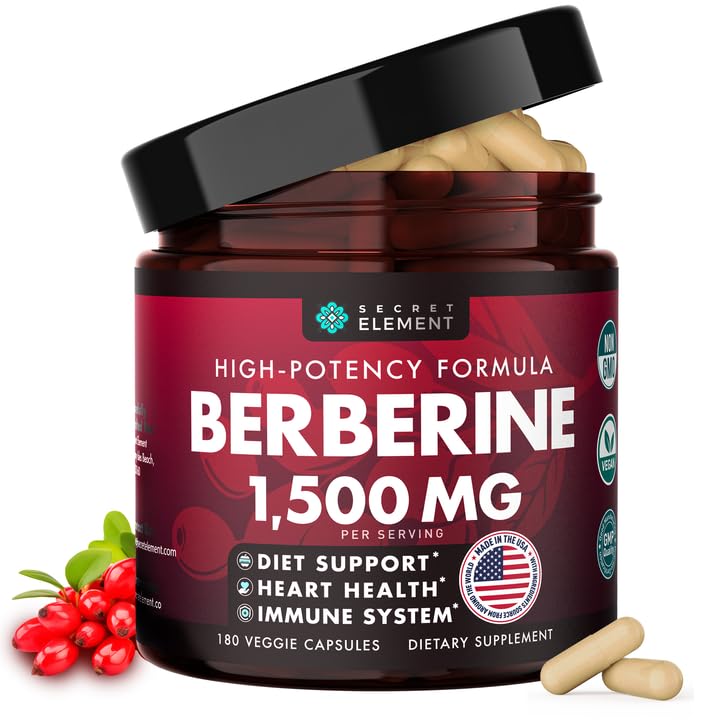 Secret Element Berberine HCL bottle shown for daily wellness and potency